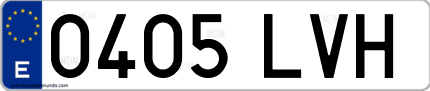 Ejemplo de matrícula de coche ordinaria 0405 LVH