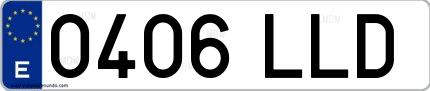 Ejemplo de matrícula española 0406 LLD
