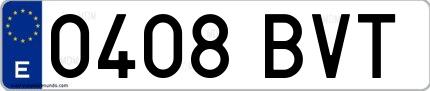 Ejemplo de matrícula española 0408 BVT