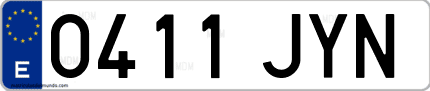 Ejemplo de matrícula de coche ordinaria 0411 JYN