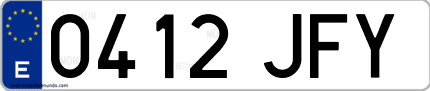 Ejemplo de matrícula de coche ordinaria 0412 JFY