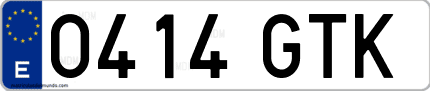 Ejemplo de matrícula de coche ordinaria 0414 GTK