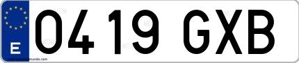 Ejemplo de matrícula española 0419 GXB