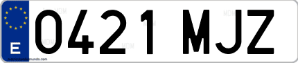 Ejemplo de matrícula de coche ordinaria 0421 MJZ
