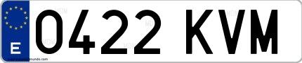 Ejemplo de matrícula española 0422 KVM