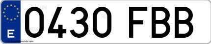 Ejemplo de matrícula española 0430 FBB