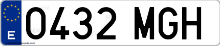 Ejemplo de matrícula de coche ordinaria 0432 MGH