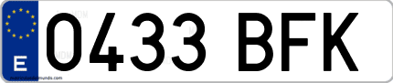 Ejemplo de matrícula de coche ordinaria 0433 BFK