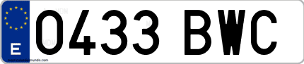 Ejemplo de matrícula de coche ordinaria 0433 BWC