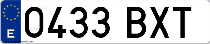 Ejemplo de matrícula de coche ordinaria 0433 BXT