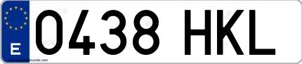 Ejemplo de matrícula española 0438 HKL