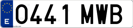 Ejemplo de matrícula de coche ordinaria 0441 MWB