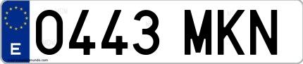 Ejemplo de matrícula española 0443 MKN