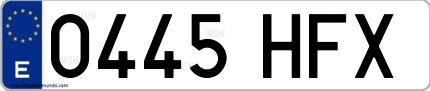Ejemplo de matrícula española 0445 HFX