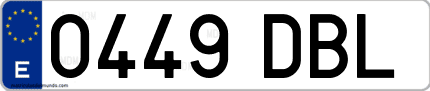 Ejemplo de matrícula de coche ordinaria 0449 DBL