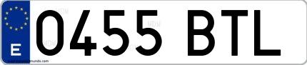 Ejemplo de matrícula española 0455 BTL