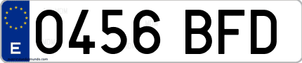 Ejemplo de matrícula de coche ordinaria 0456 BFD