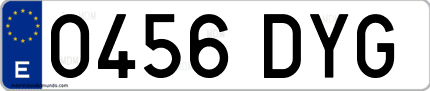 Ejemplo de matrícula de coche ordinaria 0456 DYG
