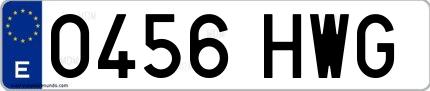 Ejemplo de matrícula española 0456 HWG