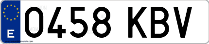 Ejemplo de matrícula de coche ordinaria 0458 KBV