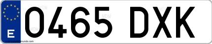 Ejemplo de matrícula española 0465 DXK
