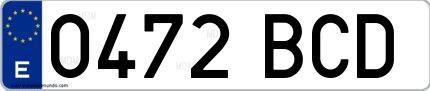 Ejemplo de matrícula española 0472 BCD