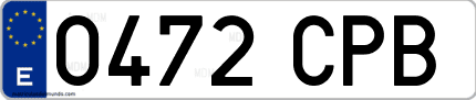 Ejemplo de matrícula de coche ordinaria 0472 CPB