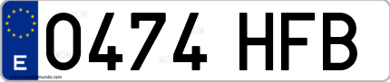 Ejemplo de matrícula de coche ordinaria 0474 HFB