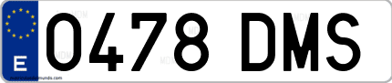 Ejemplo de matrícula de coche ordinaria 0478 DMS