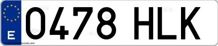 Ejemplo de matrícula española 0478 HLK