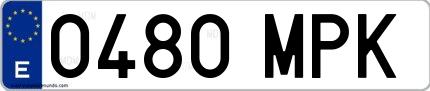 Ejemplo de matrícula española 0480 MPK