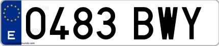 Ejemplo de matrícula española 0483 BWY