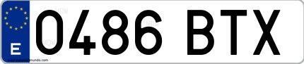 Ejemplo de matrícula española 0486 BTX