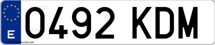 Ejemplo de matrícula española 0492 KDM