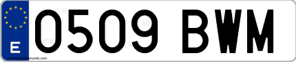 Ejemplo de matrícula de coche ordinaria 0509 BWM