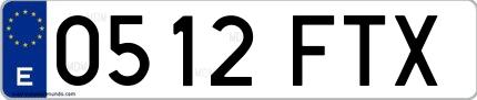 Ejemplo de matrícula española 0512 FTX