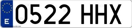 Ejemplo de matrícula española 0522 HHX