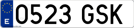 Ejemplo de matrícula de coche ordinaria 0523 GSK