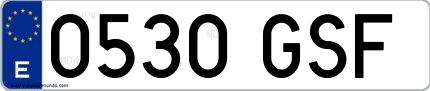 Ejemplo de matrícula española 0530 GSF