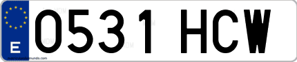 Ejemplo de matrícula de coche ordinaria 0531 HCW