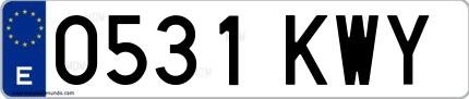 Ejemplo de matrícula española 0531 KWY