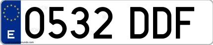 Ejemplo de matrícula española 0532 DDF