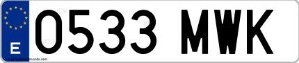 Ejemplo de matrícula española 0533 MWK