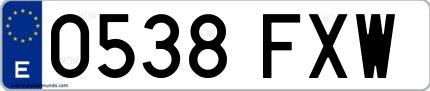 Ejemplo de matrícula española 0538 FXW