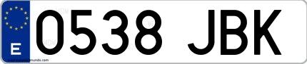 Ejemplo de matrícula española 0538 JBK