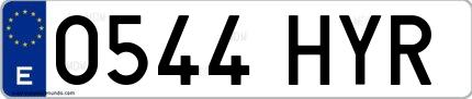Ejemplo de matrícula española 0544 HYR