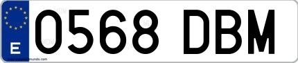 Ejemplo de matrícula española 0568 DBM