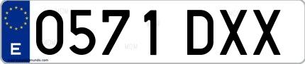 Ejemplo de matrícula española 0571 DXX