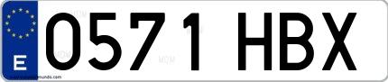Ejemplo de matrícula española 0571 HBX