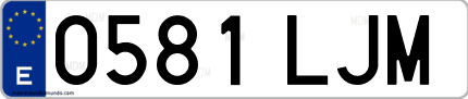 Ejemplo de matrícula de coche ordinaria 0581 LJM